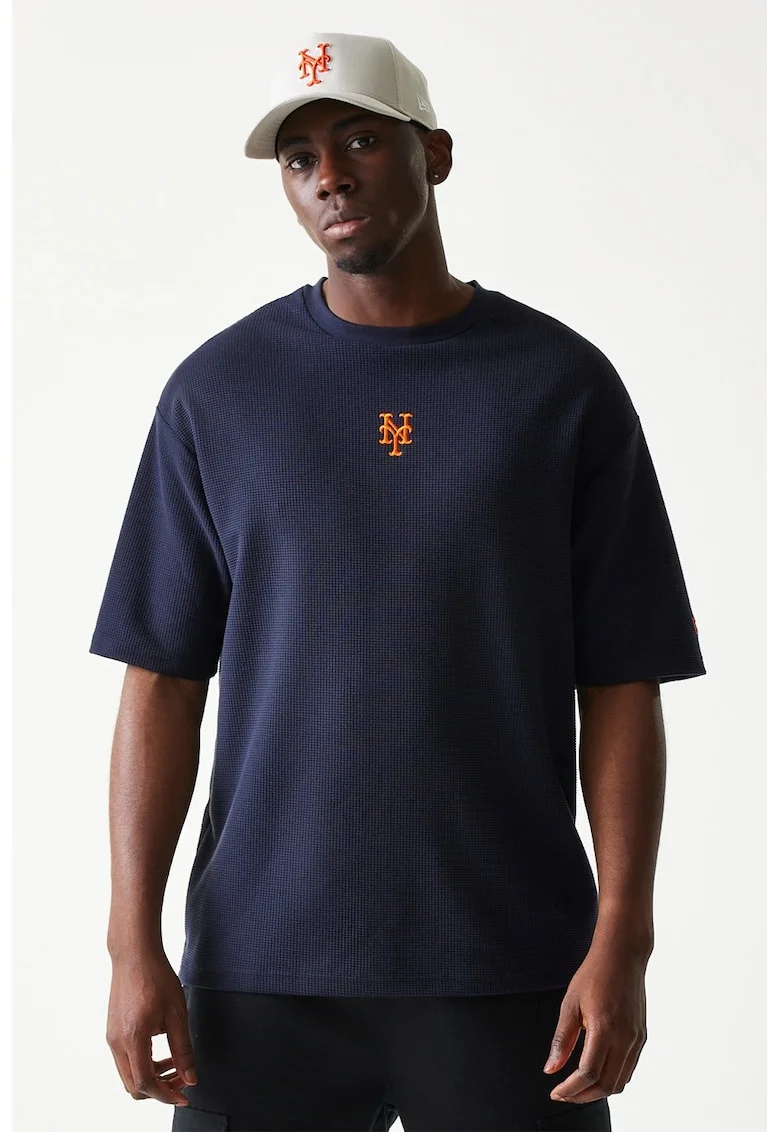 Tricou cu aspect texturat si maneci cazute, Bleumarin
