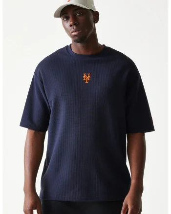 Tricou cu aspect texturat si maneci cazute, Bleumarin