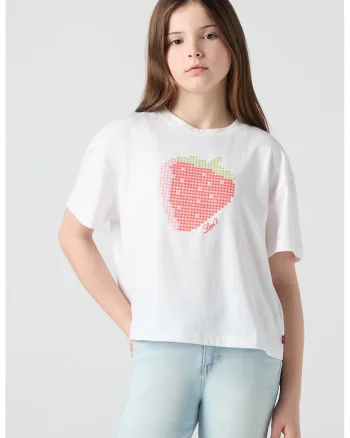 Tricou din amestec de bumbac cu broderie in forma de capsune, Alb