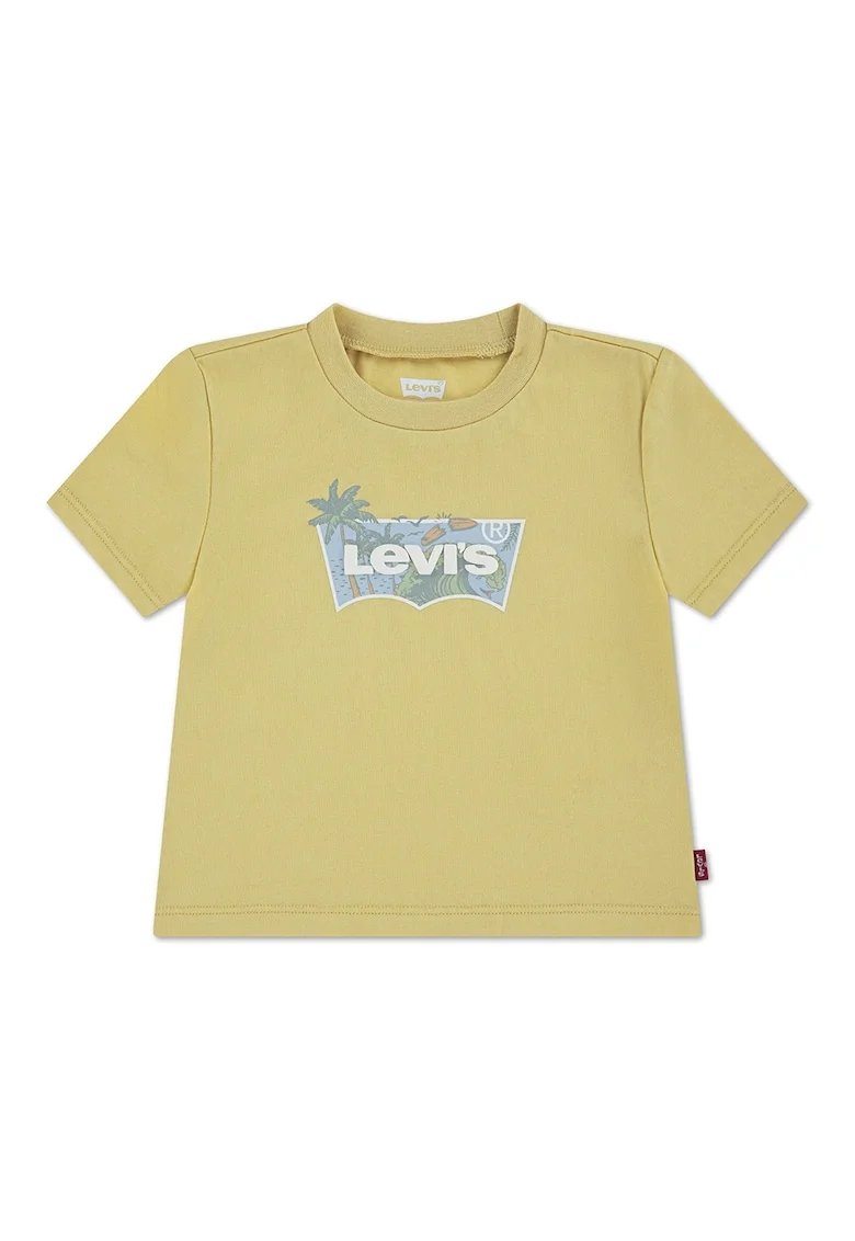 Tricou din amestec de bumbac cu logo, Galben murdar