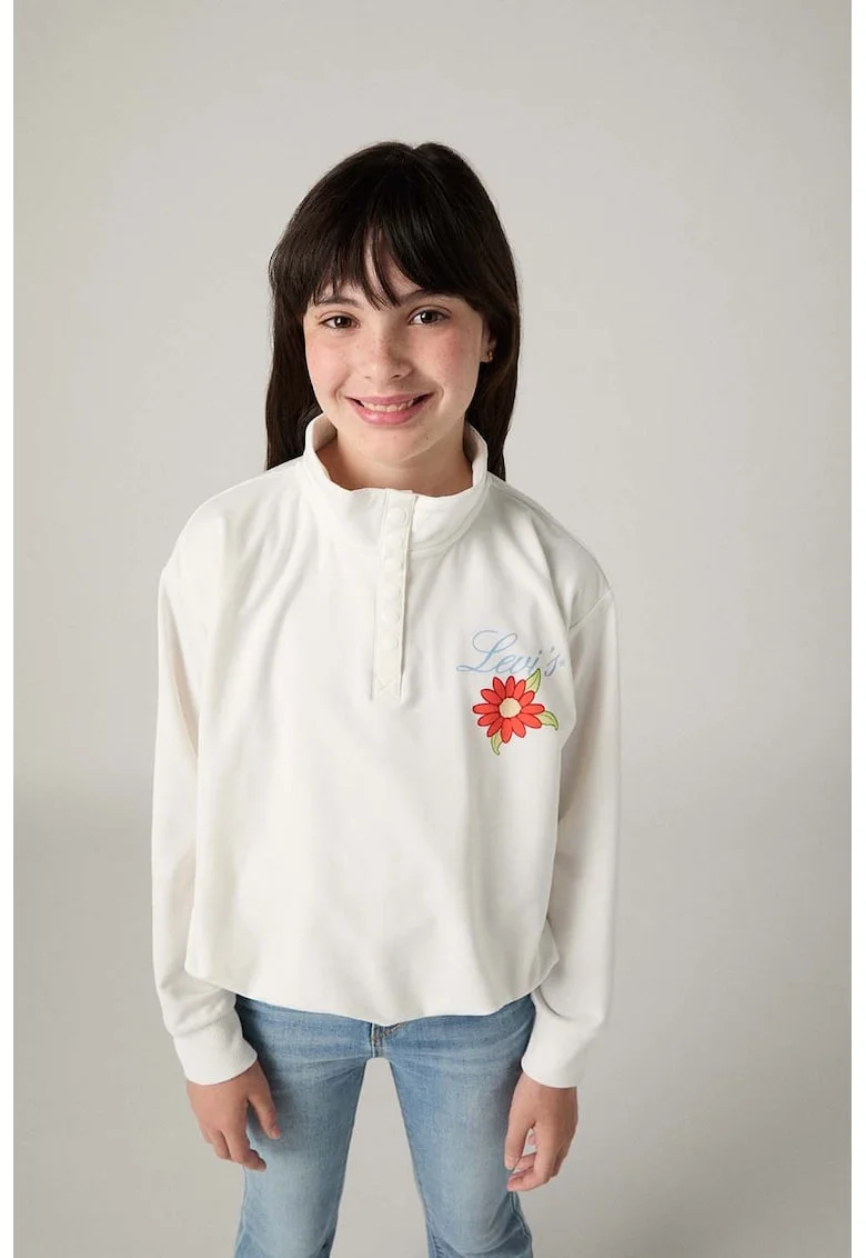 Bluza cu flori brodate si guler inalt, Alb