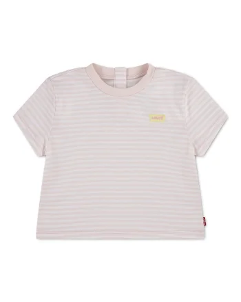 Tricou din amestec de bumbac cu model in dungi, Roz pal