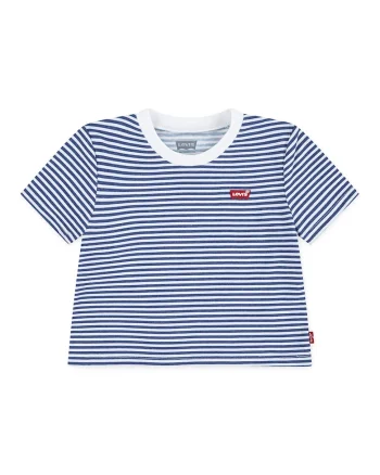 Tricou din amestec de bumbac cu model in dungi, Alb/Albastru
