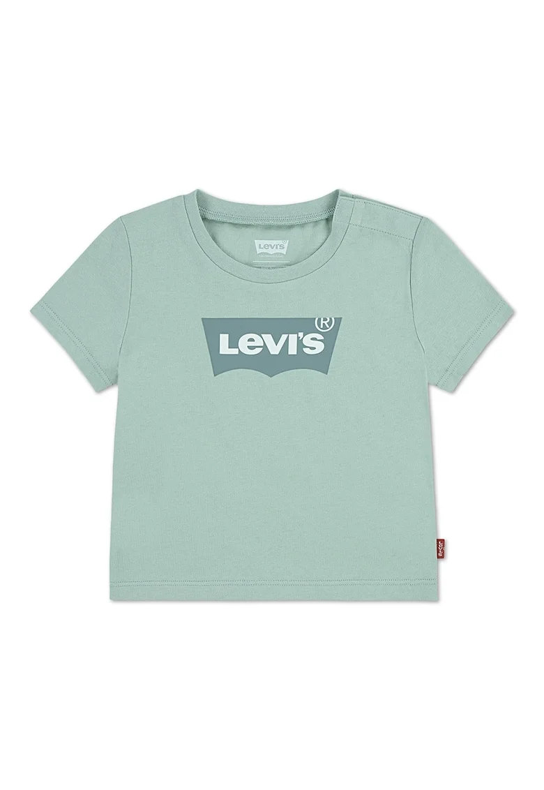 Tricou de bumbac cu decolteu la baza gatului, Verde deschis