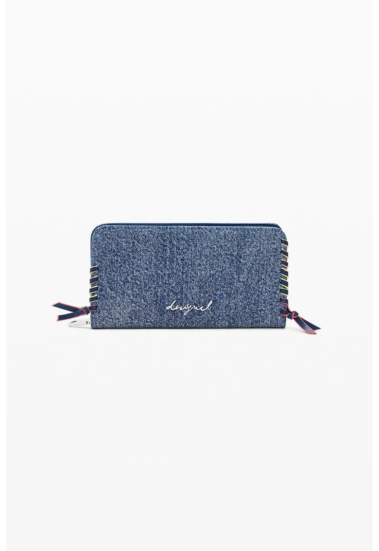 Portofel de denim cu fermoar, Albastru melange