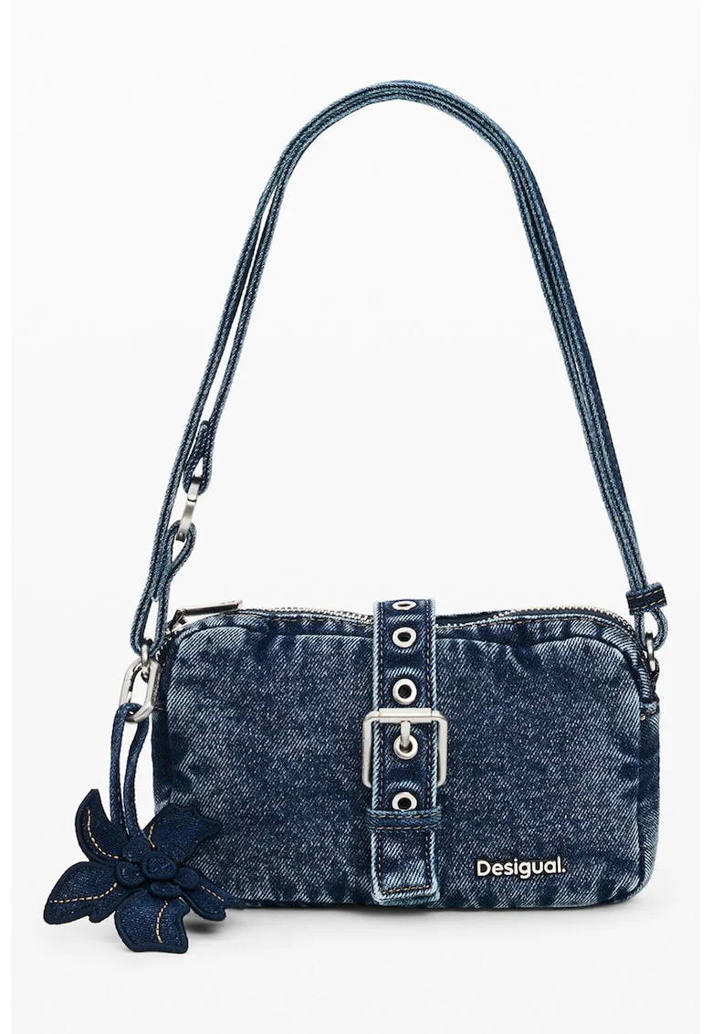 Geanta din denim cu bareta de umar si catarama, Denim Blue