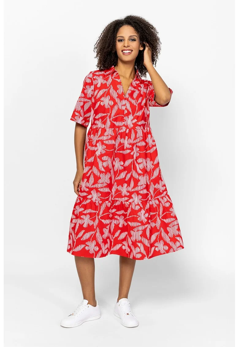 Rochie midi din amestec de bumbac cu buzunare laterale Vomara, Rosu