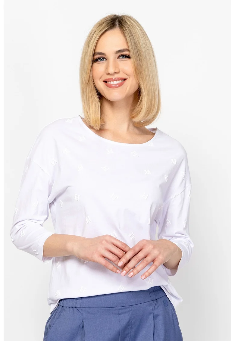 Bluza cu maneci trei sferturi si model cu logo discret Cresy, Alb