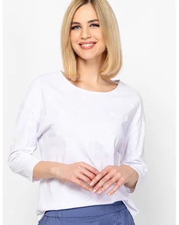 Bluza cu maneci trei sferturi si model cu logo discret Cresy, Alb