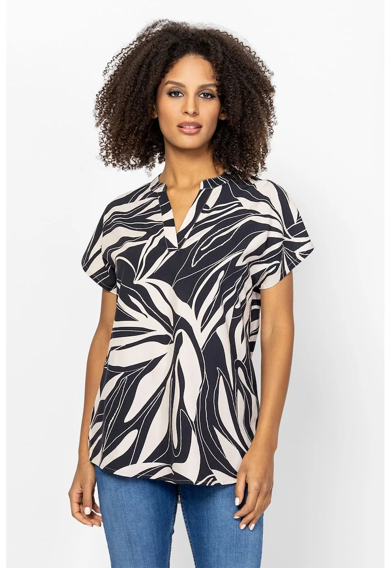 Bluza cu decolteu in V si model Rilla, Negru/Alb murdar