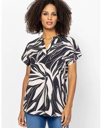 Bluza cu decolteu in V si model Rilla, Negru/Alb murdar