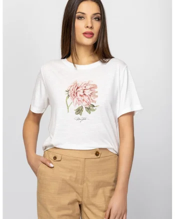 Tricou cu imprimeu floral Melivi, Alb/Roz pal