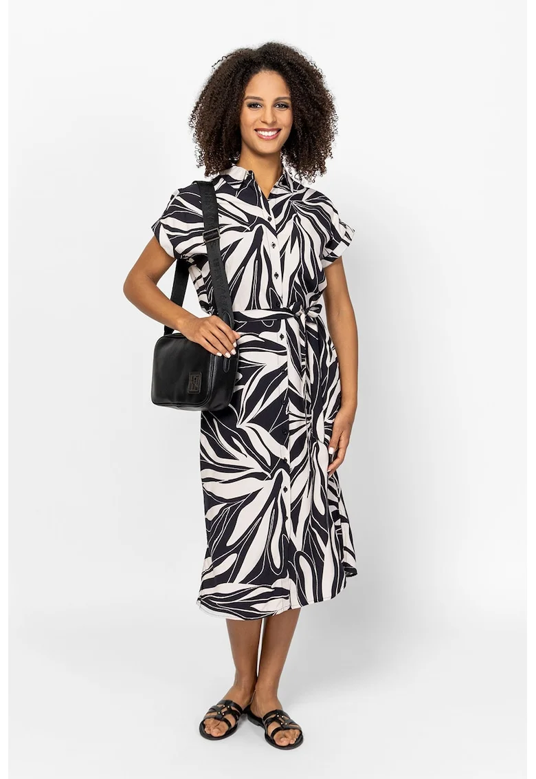 Rochie midi cu nasturi si buzunare Vaelina, Alb/Negru