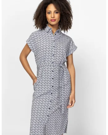 Rochie midi cu nasturi si buzunare Vaelina, Alb murdar/Albastru deschis