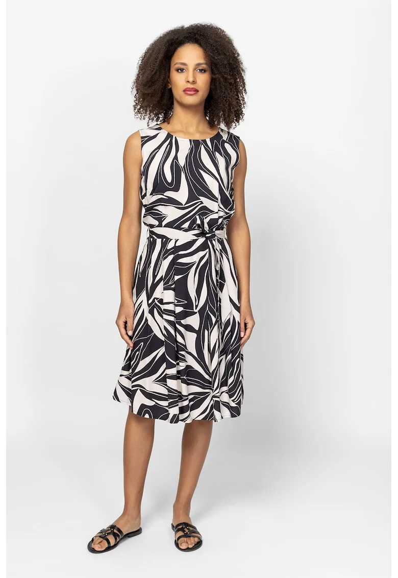 Rochie fara maneci cu croiala dreapta si cordon in talie Verti, Alb/Negru