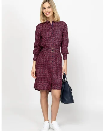 Rochie-camasa cu o curea in talie Varonna, Rosu inchis/Bleumarin