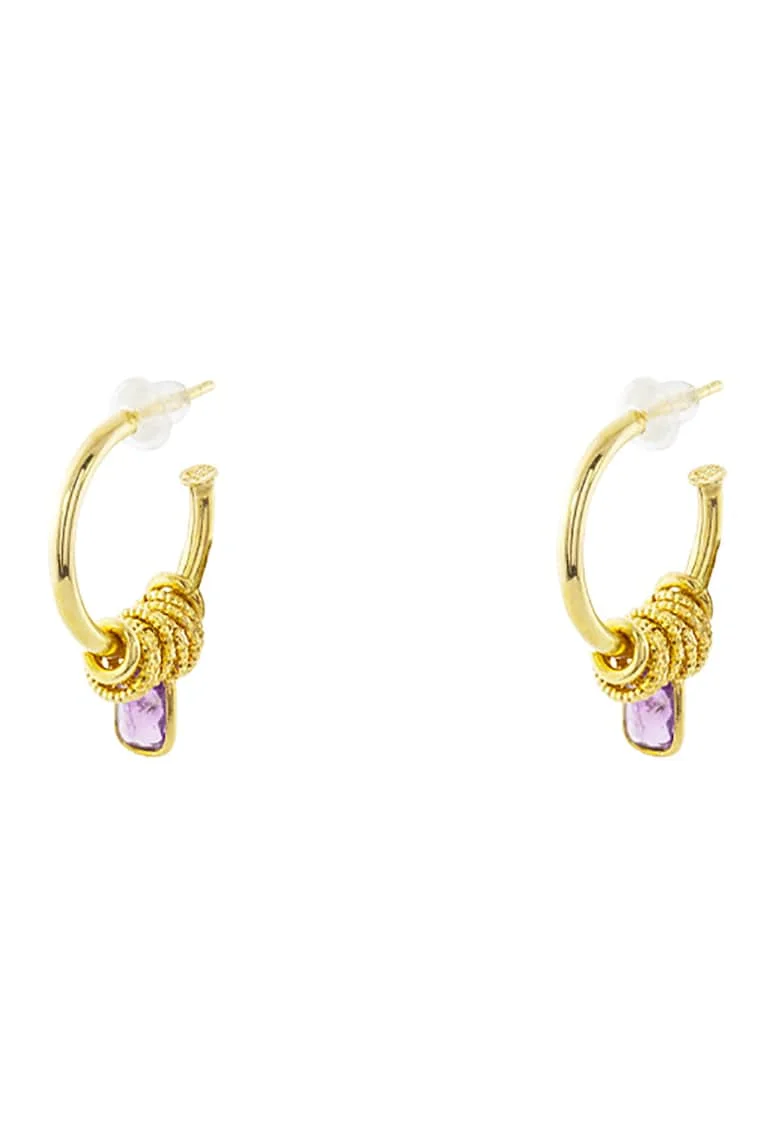 Cercei placati cu aur de 18K si decorati cu cristale mov Rock Candy, Auriu