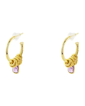 Cercei placati cu aur de 18K si decorati cu cristale mov Rock Candy, Auriu