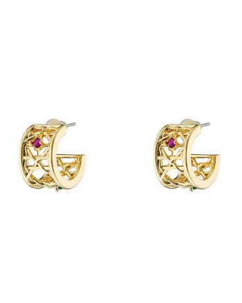 Cercei placati cu aur de 18K si pietre zirconia Basket, Auriu