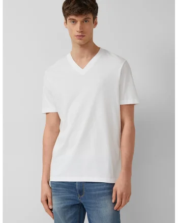 Tricou regular-fit cu decolteu in V, Alb,