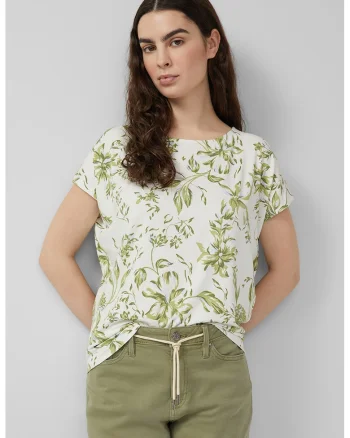Tricou cu imprimeu floral, Alb, Verde,