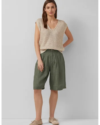 Pantaloni scurti din in, Verde englez,
