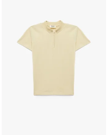 Tricou de bumbac cu fermoar scurt, Bej