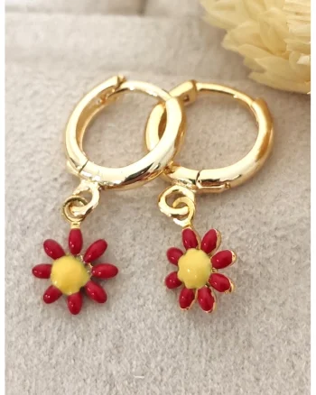 Cercei cu design floral, Rosu/Auriu
