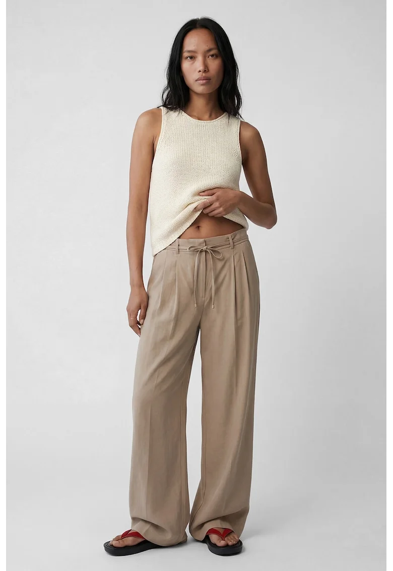 Pantaloni din amestec de modal cu croiala ampla si cordon, Maro taupe deschis