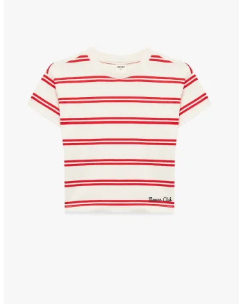 Tricou de bumbac cu imprimeu in dungi, Rosu/Alb