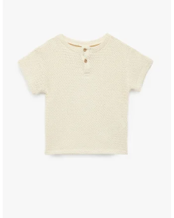 Tricou textutrat de bumbac, Crem