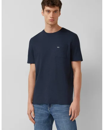 Tricou cu decolteu la baza gatului si buzunar pe piept, Bleumarin
