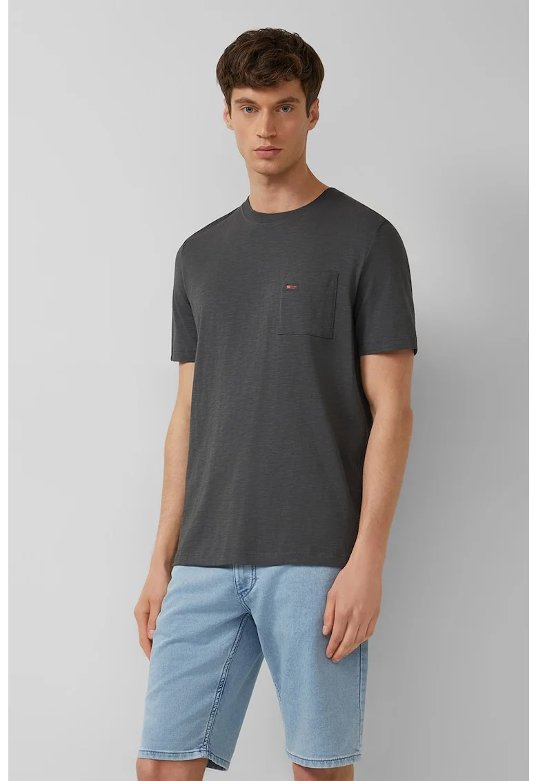 Tricou cu decolteu la baza gatului si buzunar pe piept, Gri inchis