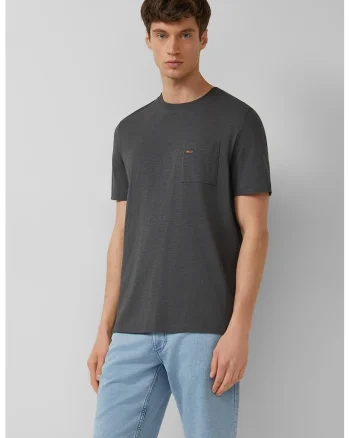 Tricou cu decolteu la baza gatului si buzunar pe piept, Gri inchis
