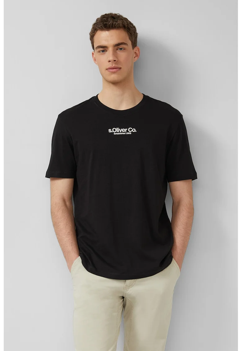 Tricou cu decolteu la baza gatului si logo, Negru