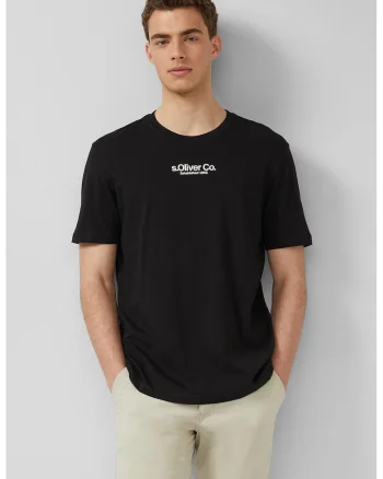 Tricou cu decolteu la baza gatului si logo, Negru