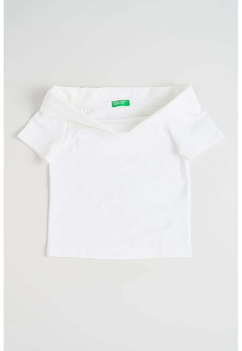 Tricou cu decolteu pe un umar si model uni, Alb optic