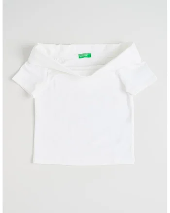 Tricou cu decolteu pe un umar si model uni, Alb optic
