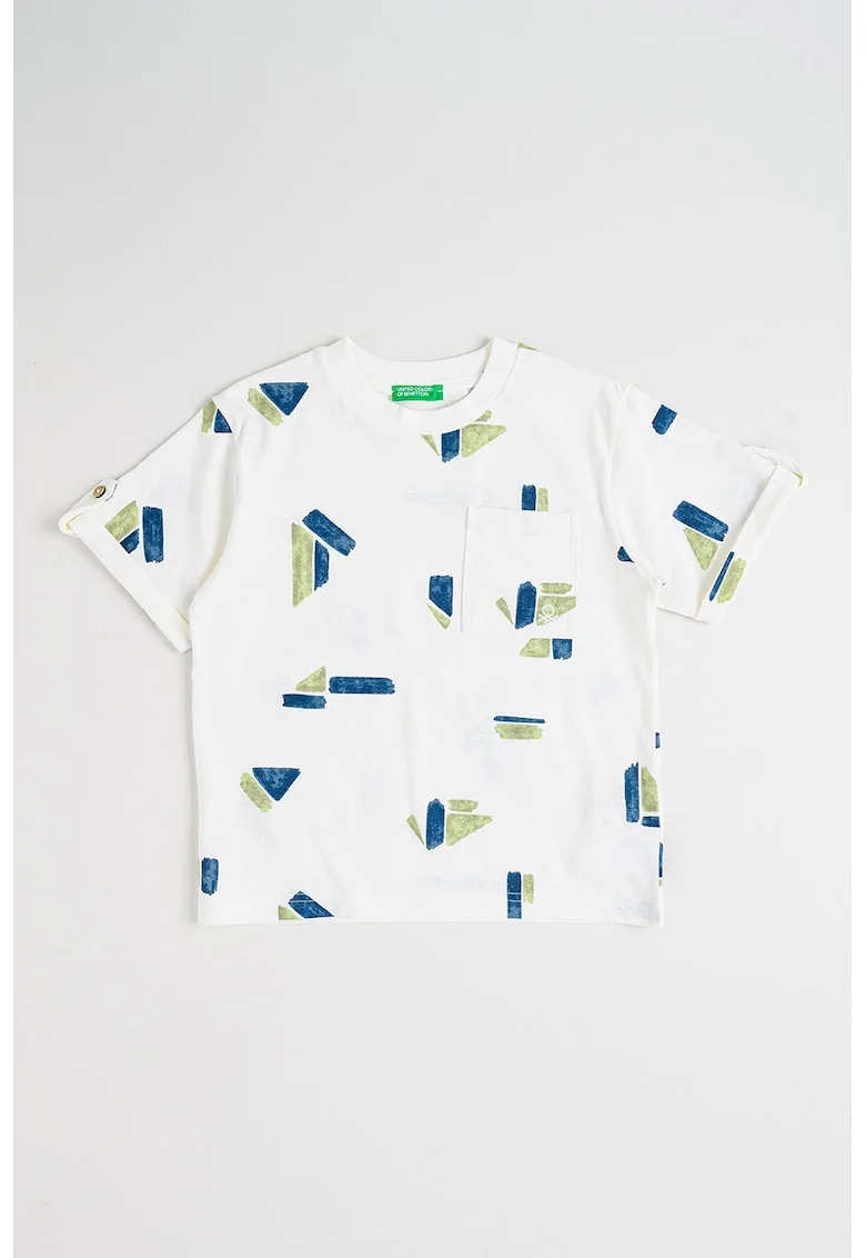 Tricou din amestec de in cu model, Albastru inchis/Verde sparanghel/Alb murdar