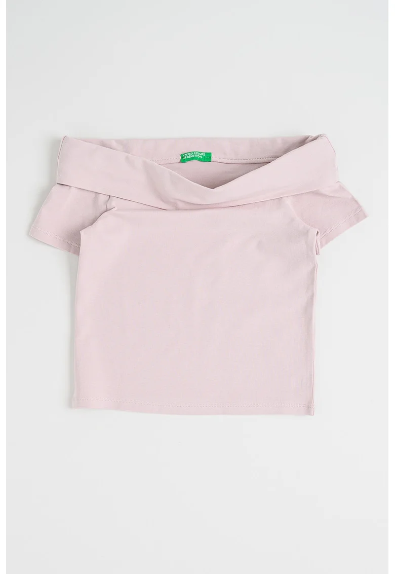 Tricou cu decolteu pe un umar si model uni, Roz prafuit