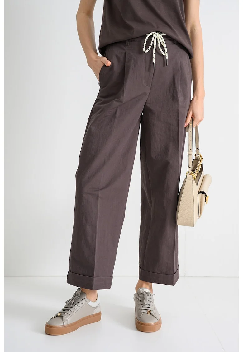 Pantaloni cu croiala dreapta si snur de ajustare, Maro inchis
