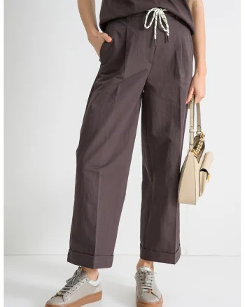 Pantaloni cu croiala dreapta si snur de ajustare, Maro inchis