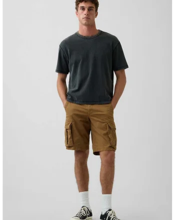 Pantaloni scurti cargo cu talie medie, Caramel