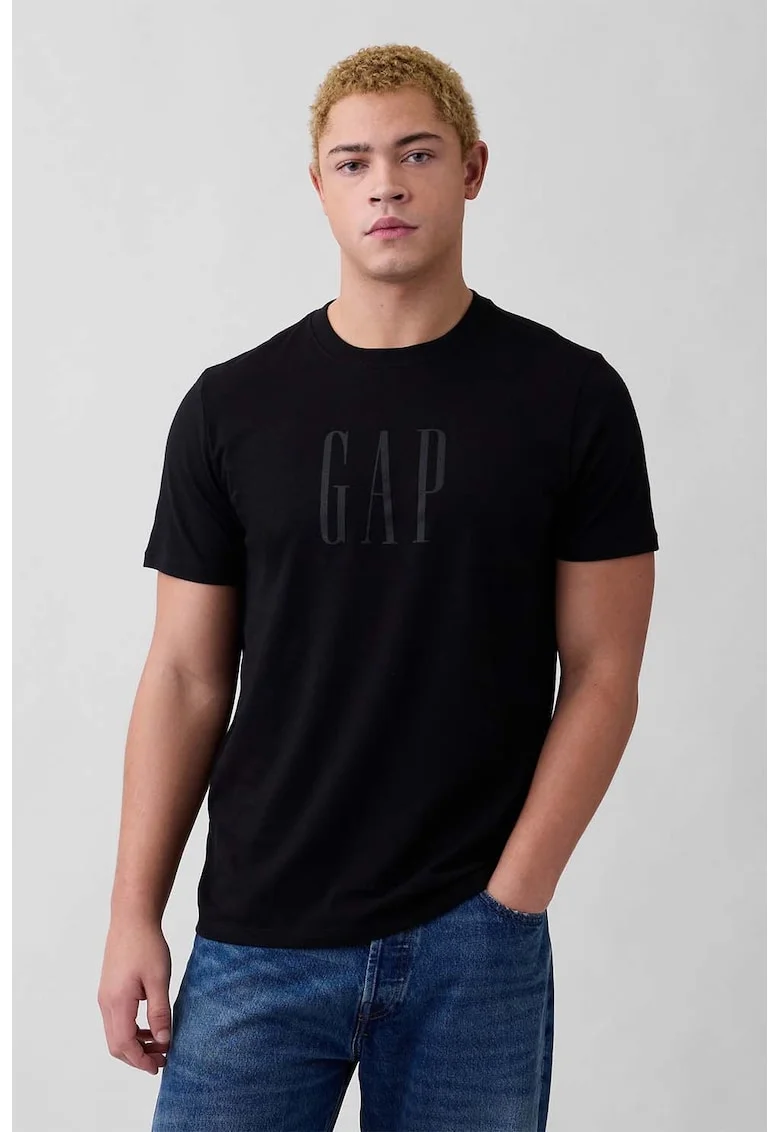 Tricou de bumbac cu logo, Negru