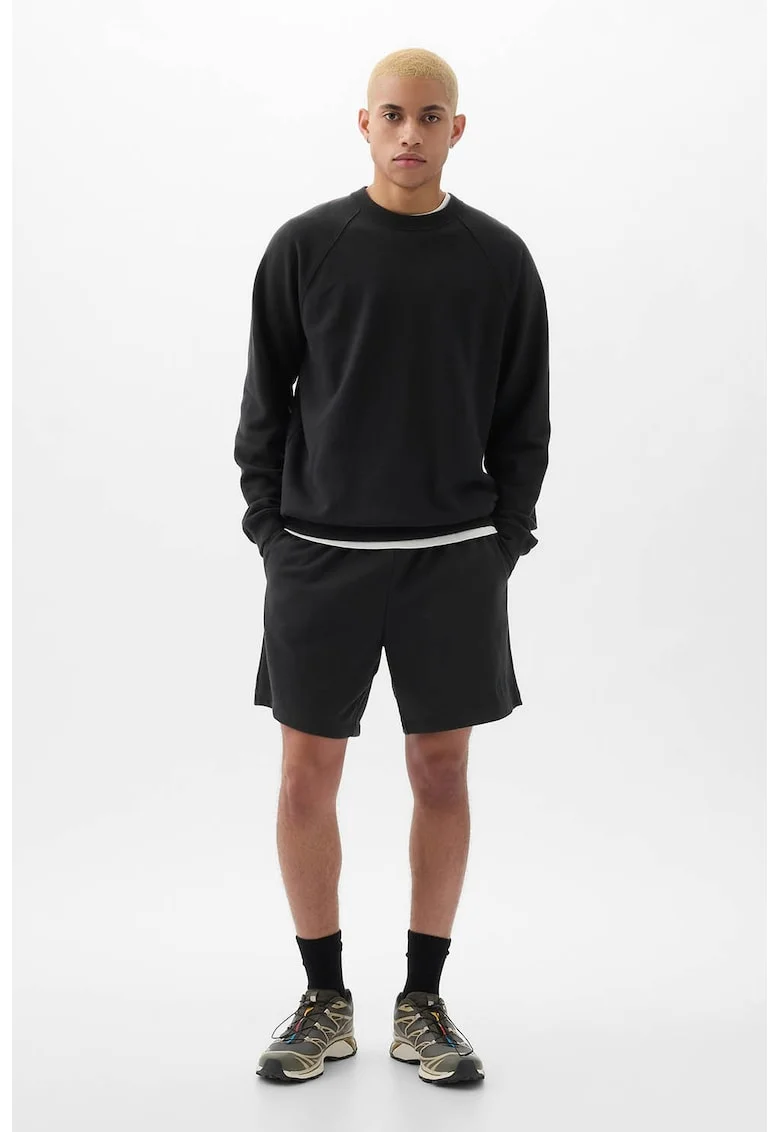 Pantaloni scurti de trening cu snur si buzunare laterale, Negru stins