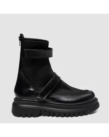 Ghete din piele naturala si textil Soft Rock, Negru