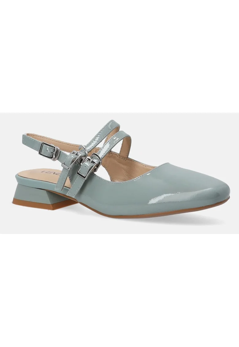 Pantofi slingback din piele lacuita cu varf patrat,