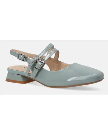 Pantofi slingback din piele lacuita cu varf patrat,