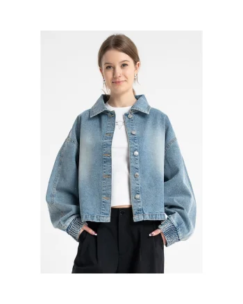 Jacheta din denim cu aspect decolorat