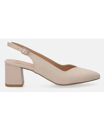 Pantofi slingback uni din piele cu toc masiv